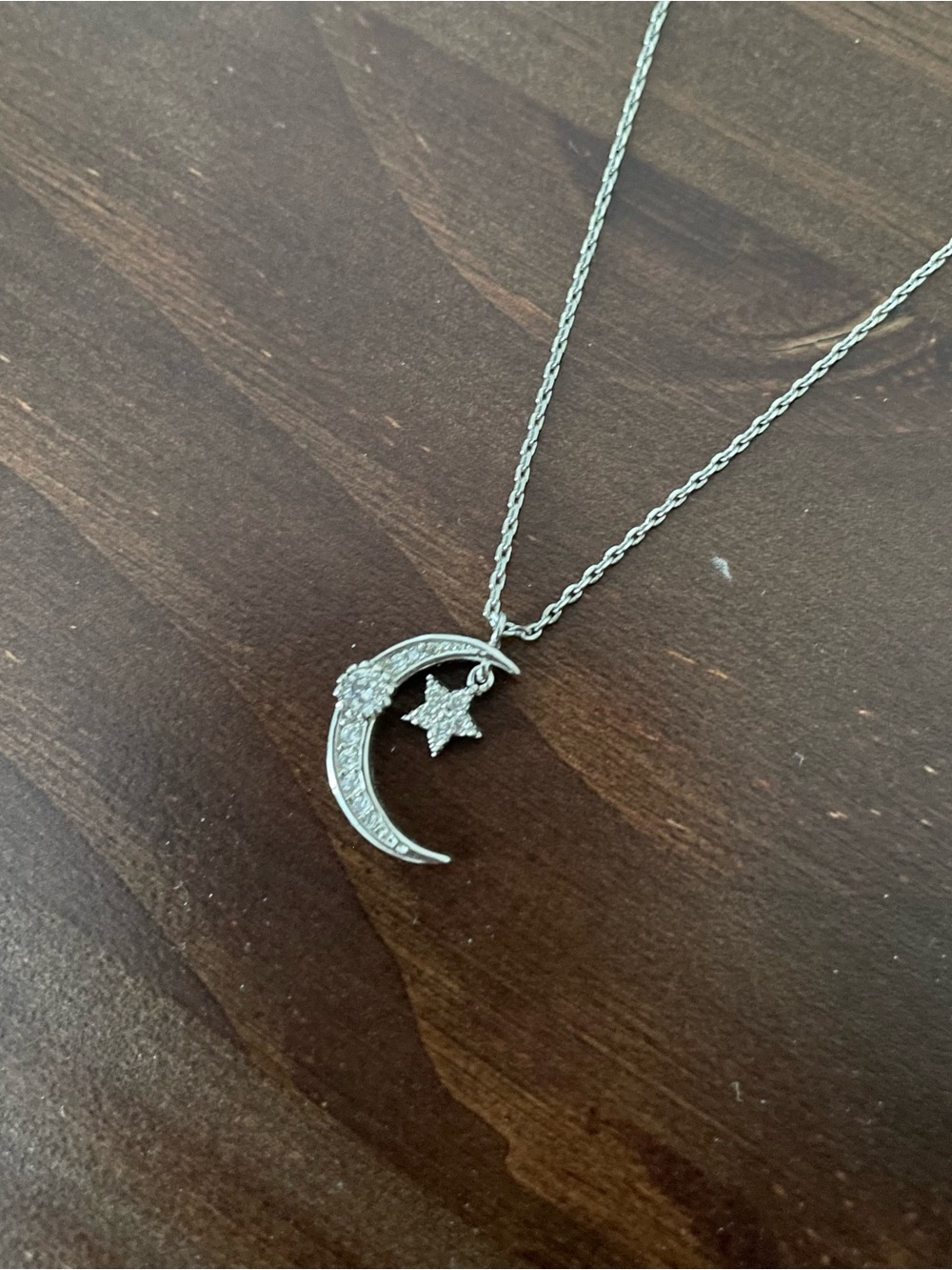 Silver Moon & Star Pendant Necklace